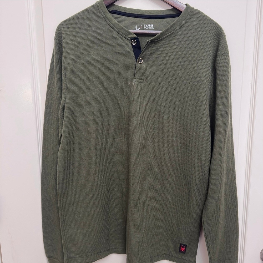 Spyder Thermal Henley Shirt Mens XL Olive Green Long Sleeve Snowboard Dexter